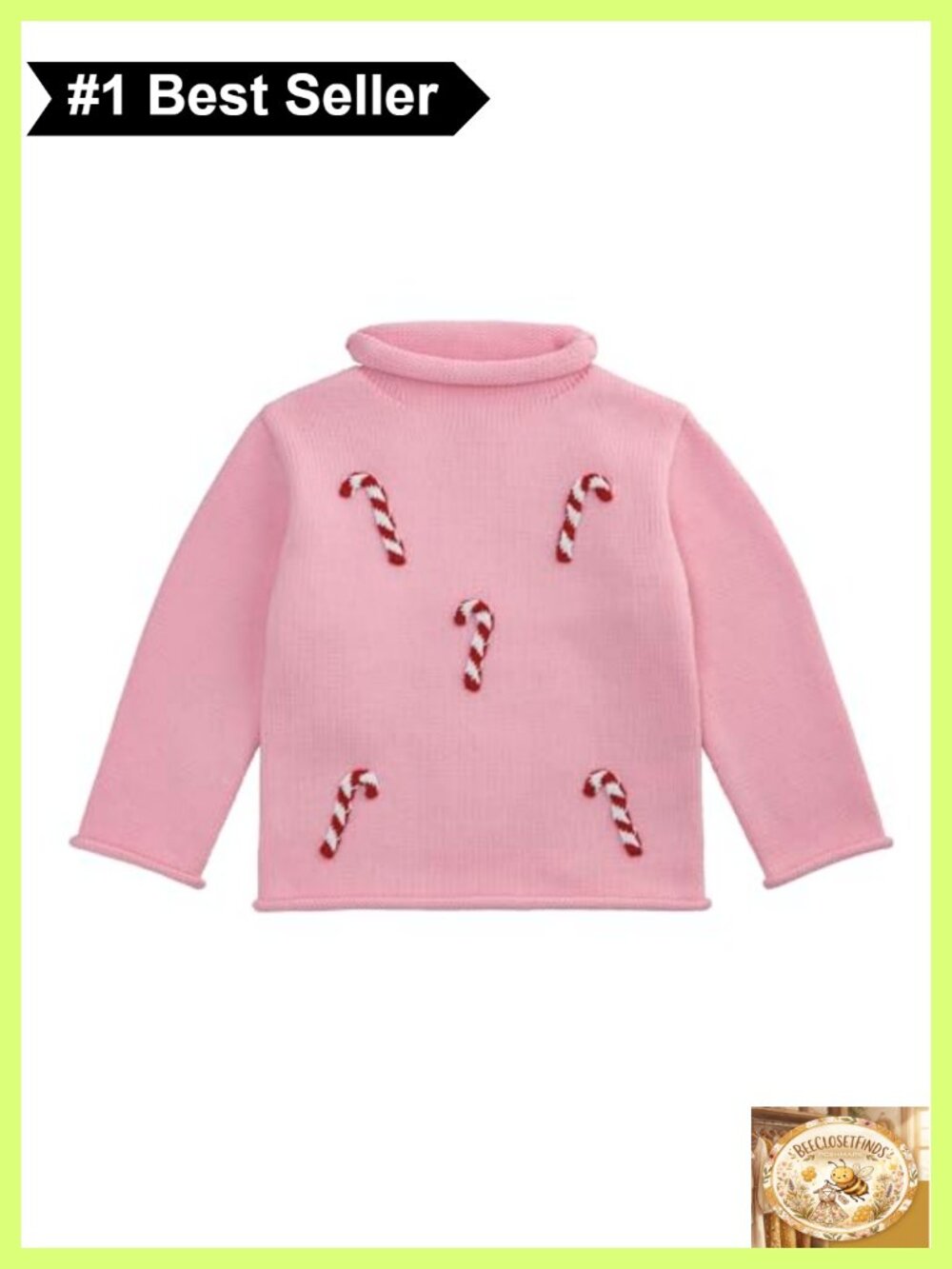 Girls Christmas Candycane Rollneck Sweater Pullover Cotton